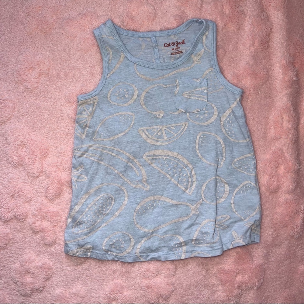 Light Blue Girls Cat & Jack Size XS 4/5 Watermelon Sleeveless Summer Shirt Top